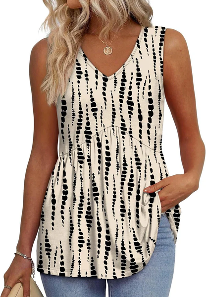 Mary | Peplum V-Neck Printed Tank Top