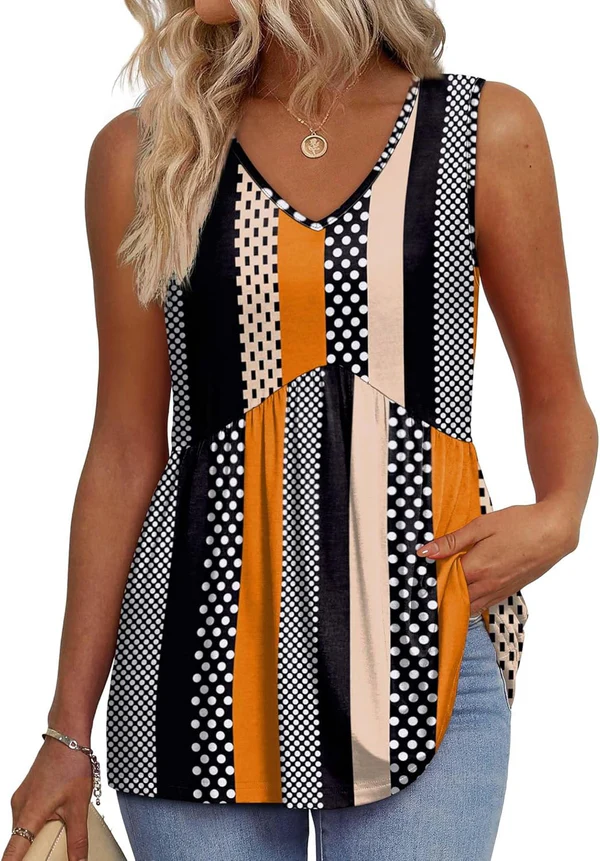 Mary | Peplum V-Neck Printed Tank Top