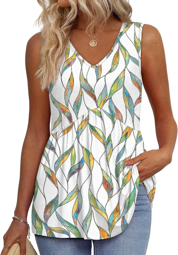 Mary | Peplum V-Neck Printed Tank Top