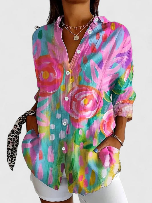Holly - Vibrant Artistic Button-Up Blouse
