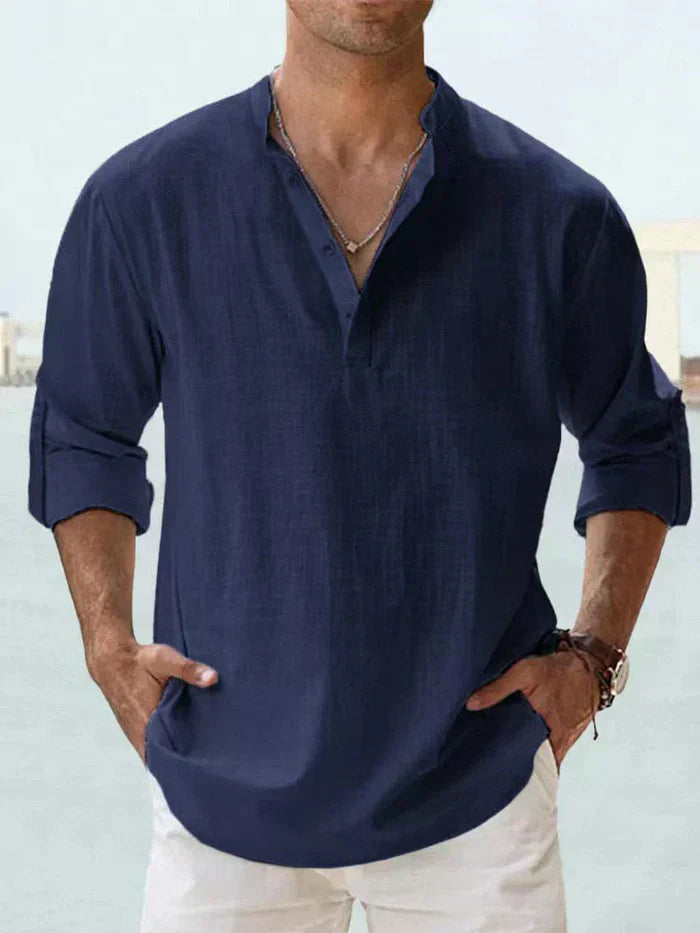 Joshua | Long Sleeve Cotton-Linen Shirt