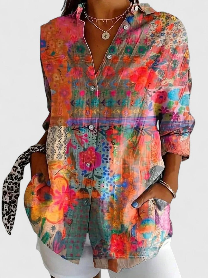 Holly - Vibrant Artistic Button-Up Blouse