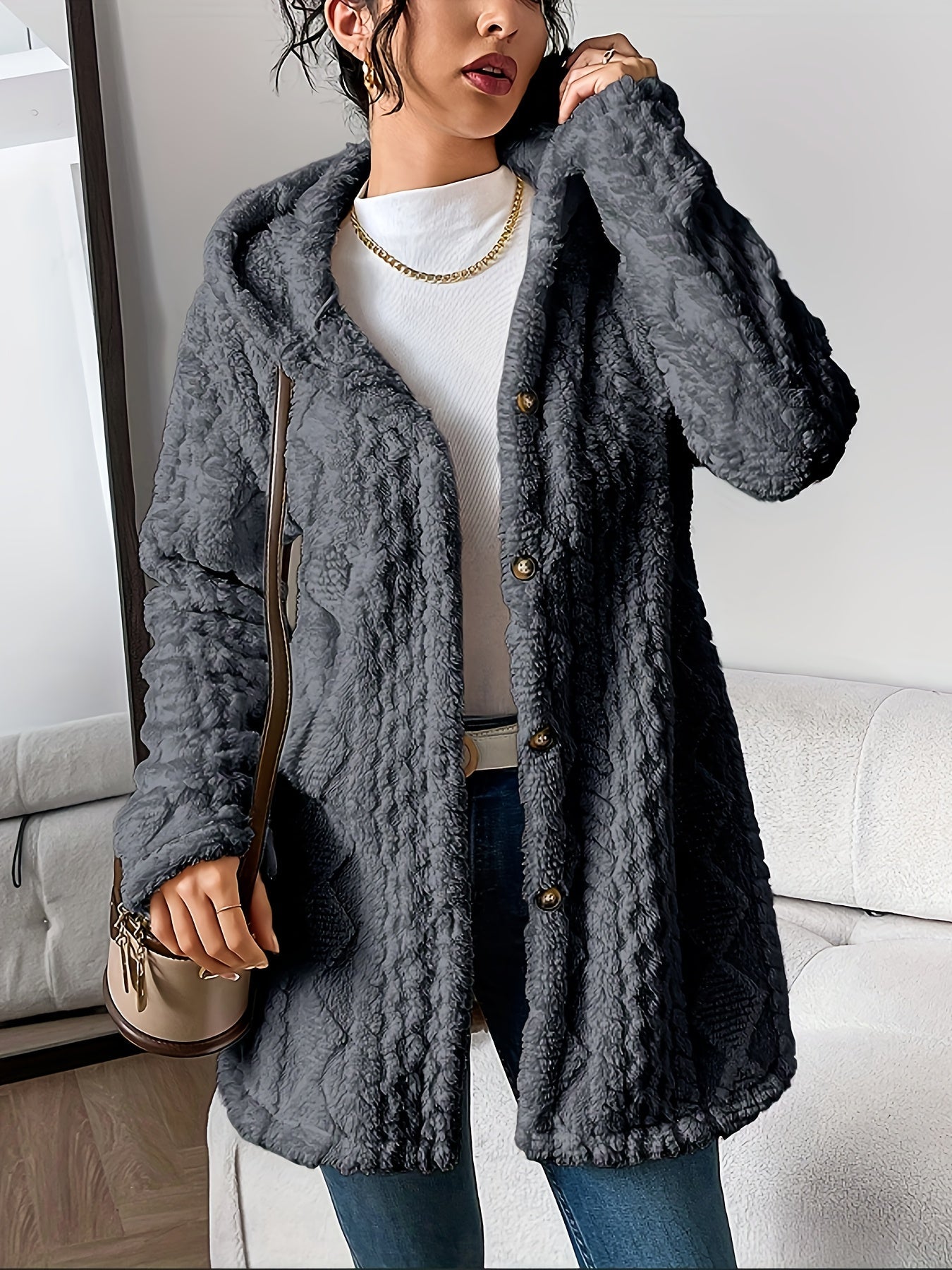 Alice - Fuzzy Fleece Button Down Cardigan