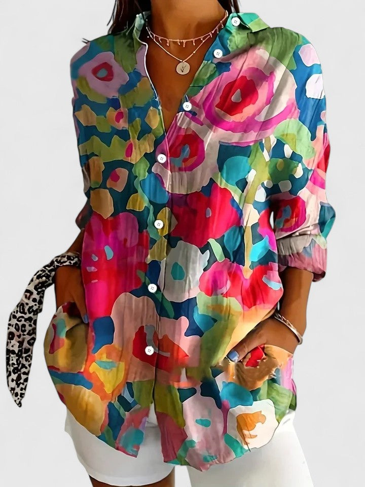 Holly - Vibrant Artistic Button-Up Blouse