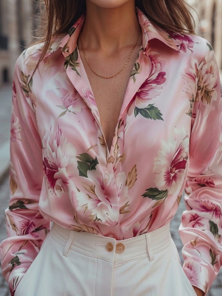 Elegant Satin Floral Blouse