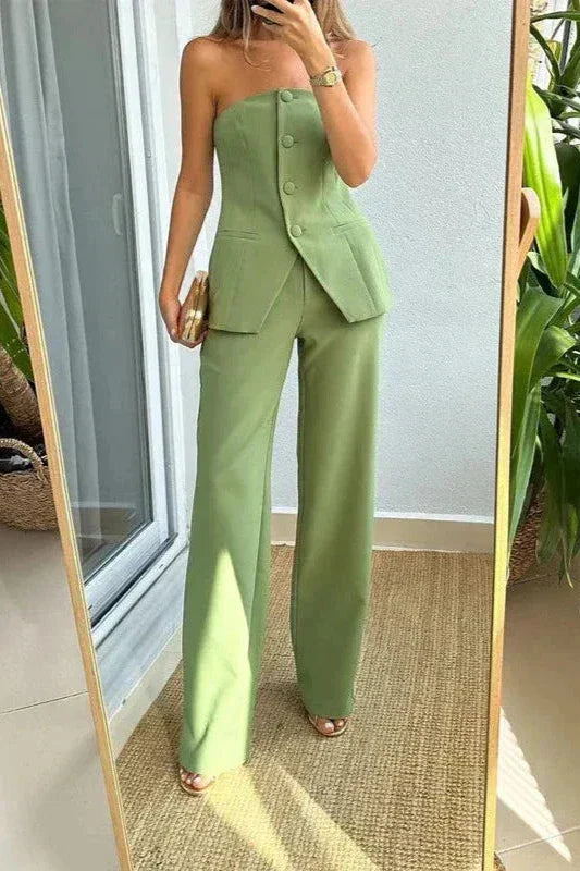 BRIA - Strapless Buttoned Two-Piece Set