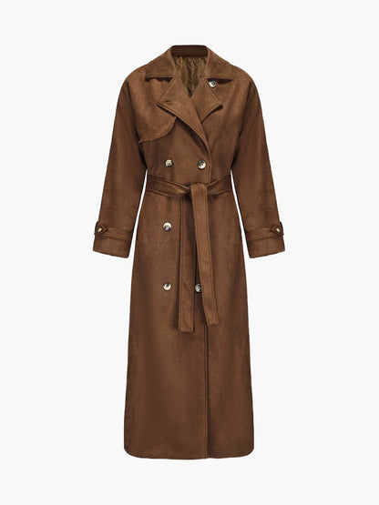 Nadine | Chic Long Suede Trench Coat with Waist Belt