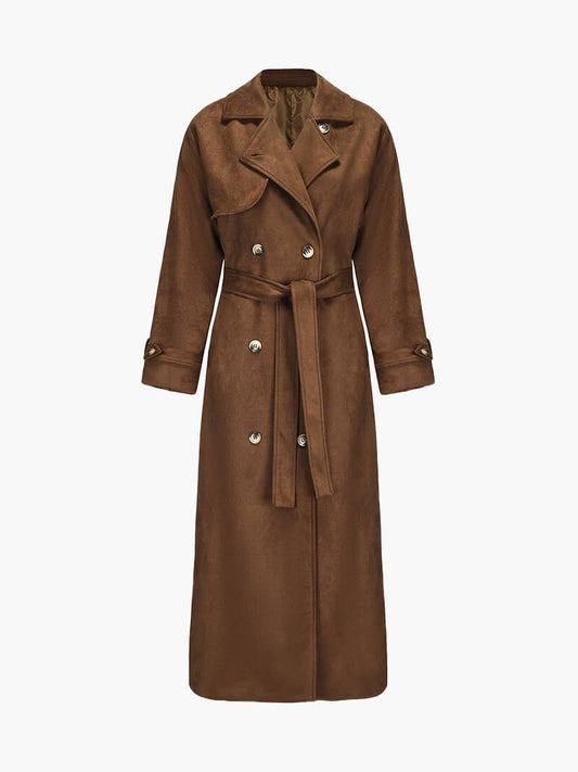 Nadine | Chic Long Suede Trench Coat with Waist Belt