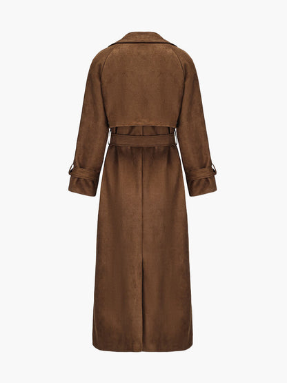 Nadine | Chic Long Suede Trench Coat with Waist Belt