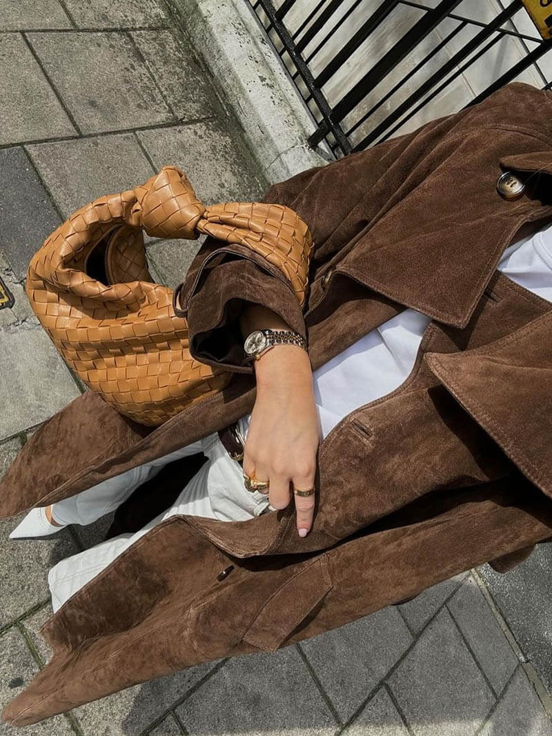 Nadine | Chic Long Suede Trench Coat with Waist Belt