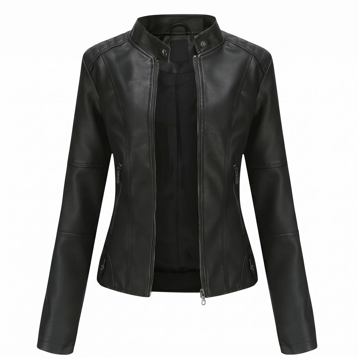 Miranda | Slim Biker Jacket with Stand Collar and Zip for Women