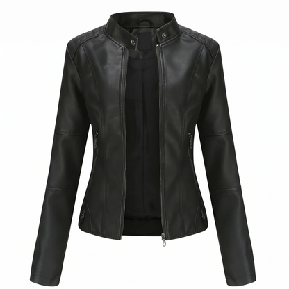 Miranda | Slim Biker Jacket with Stand Collar and Zip for Women