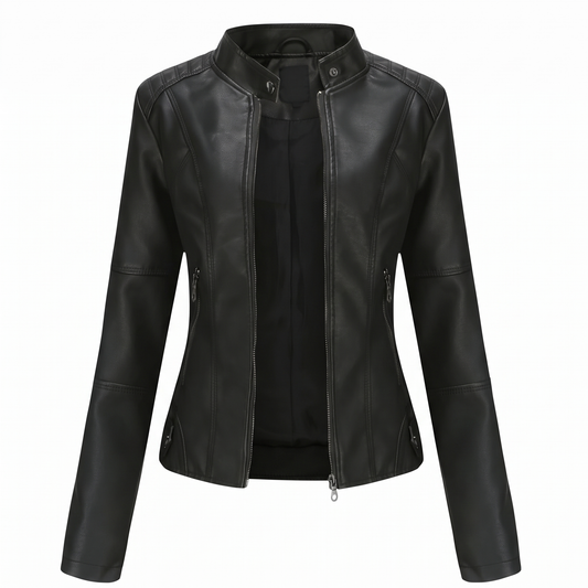 Miranda | Slim Biker Jacket with Stand Collar and Zip for Women