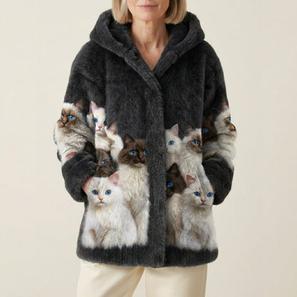 Jordyn - Cat Print Wool Vest in Black and White