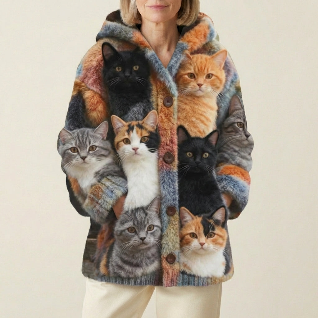 Cassidy - Printed Wool Vest Featuring Various Cat Breeds