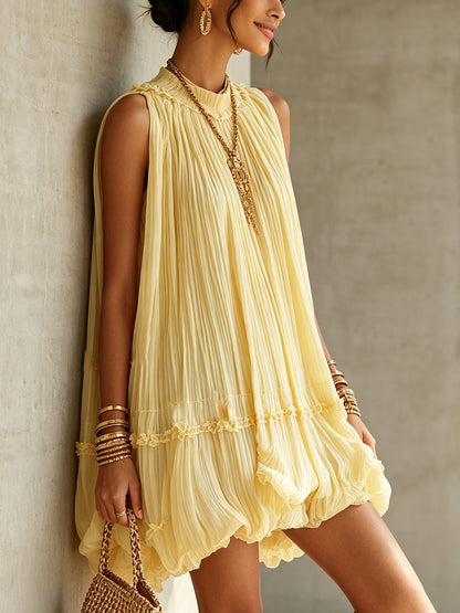 Zoe - Halter Neck Ruffled Chiffon Bubble Mini Dress