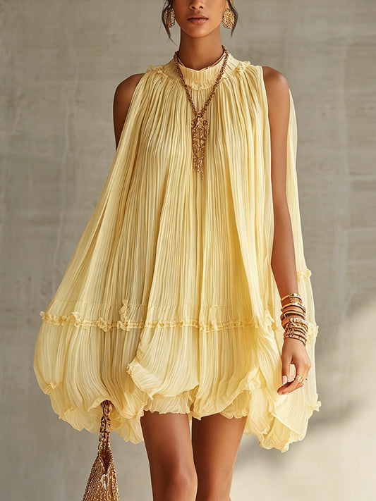 Zoe - Halter Neck Ruffled Chiffon Bubble Mini Dress
