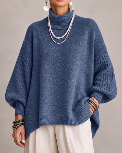 Lucienne | Oversized Turtleneck Sweater with Ribbed Sleeves for Women