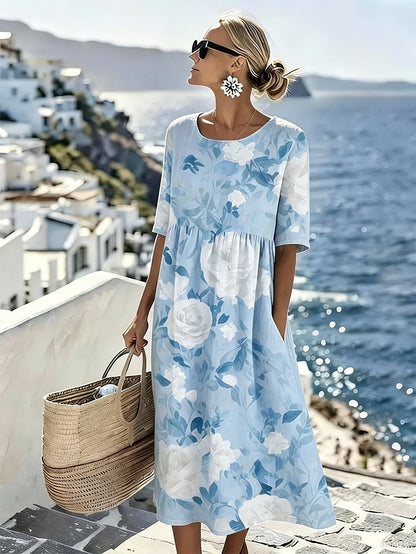 Skye™ | Elegant Coastal Floral Midi Dress