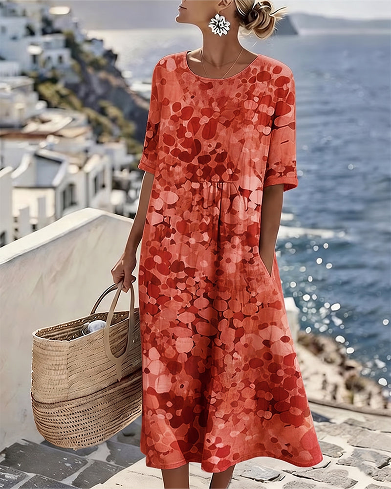 Elena™ - Elegant Midi Dress with Summer Flowers