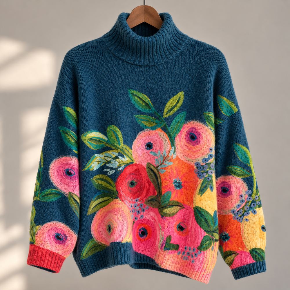 Alice | Floral Embroidered Turtleneck Sweater for Women