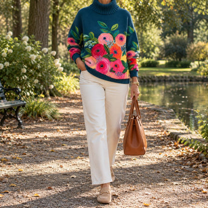 Alice | Floral Embroidered Turtleneck Sweater for Women