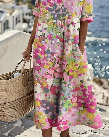Elena™ - Elegant Midi Dress with Summer Flowers