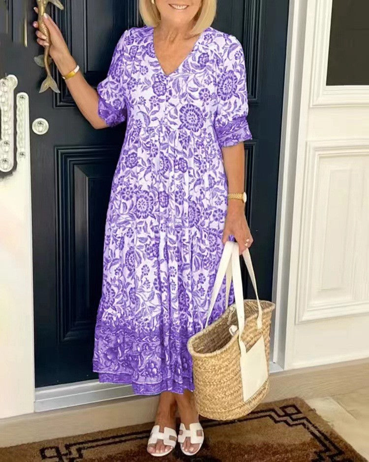 Ellie | Elegant V-Neck Floral Gown