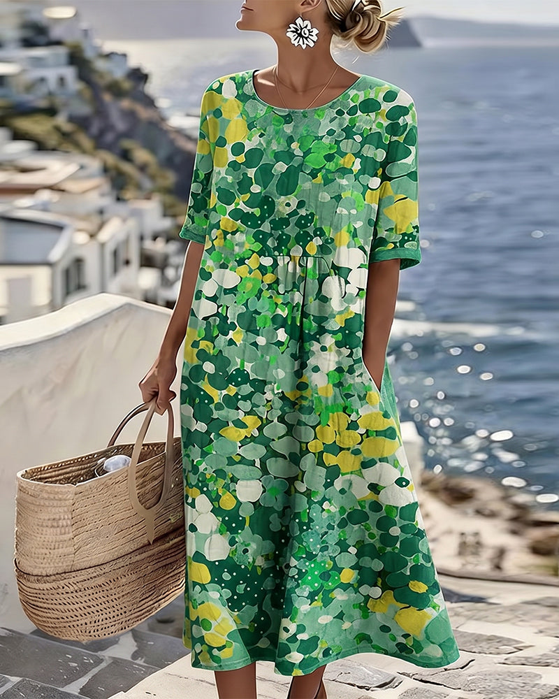 Elena™ - Elegant Midi Dress with Summer Flowers