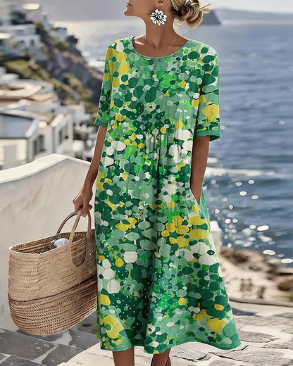 Elena™ - Elegant Midi Dress with Summer Flowers