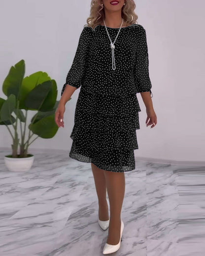 Blanche - Polka Tiered Dress With Tie-Slit Sleeves