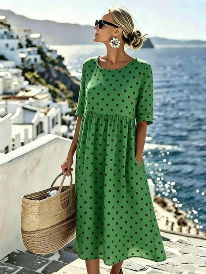 Harper™ | Emerald Polka Dot Midi Dress