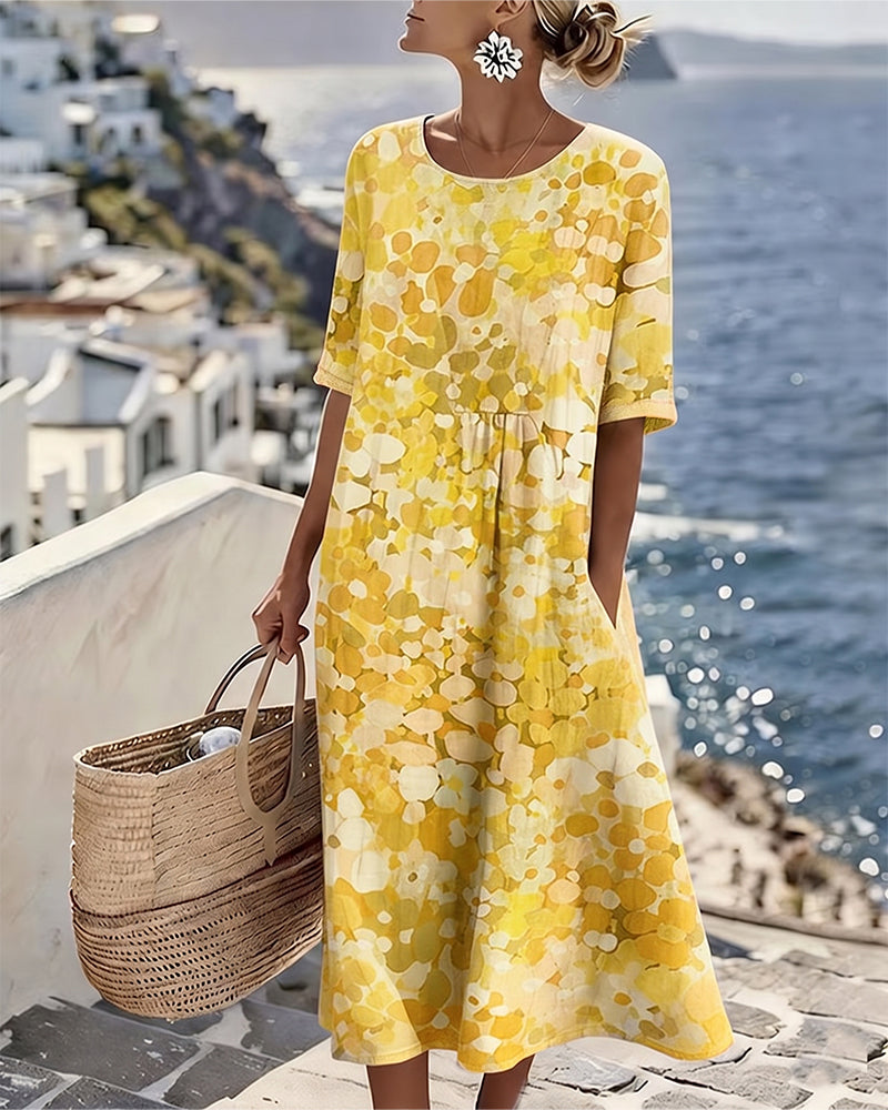 Elena™ - Elegant Midi Dress with Summer Flowers