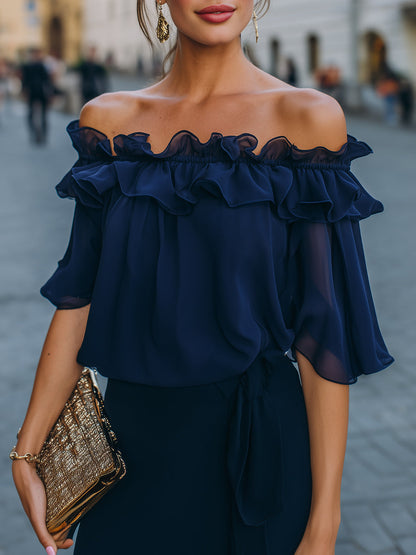 Off-Shoulder Ruffled Chiffon Top