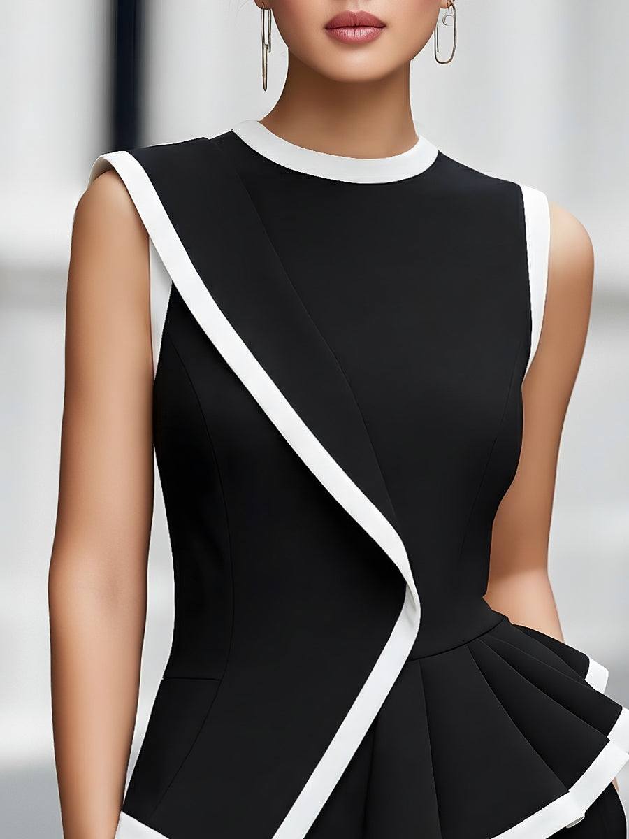 Sleeveless Contrast-Trim Peplum Top