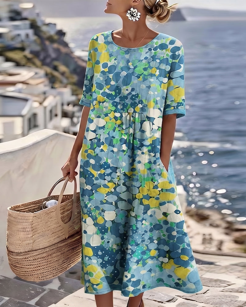 Elena™ - Elegant Midi Dress with Summer Flowers