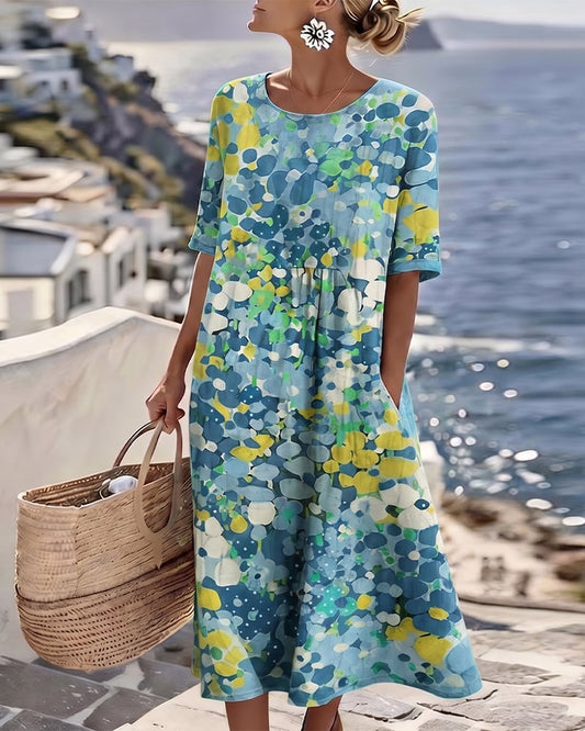 Elena™ - Elegant Midi Dress with Summer Flowers