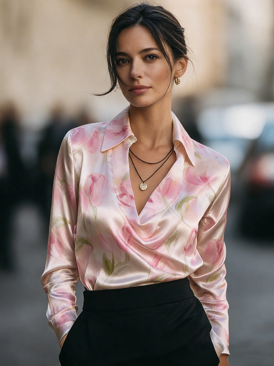 Elegant Satin Floral Blouse