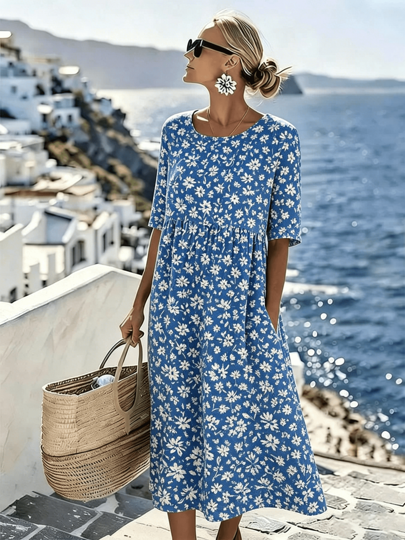 Grace™ - Elegant Midi Dress with Summer Flowers