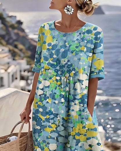 Elena™ - Elegant Midi Dress with Summer Flowers