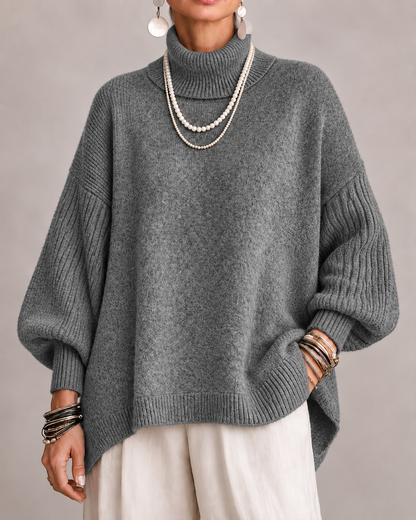 Lucienne | Oversized Turtleneck Sweater with Ribbed Sleeves for Women