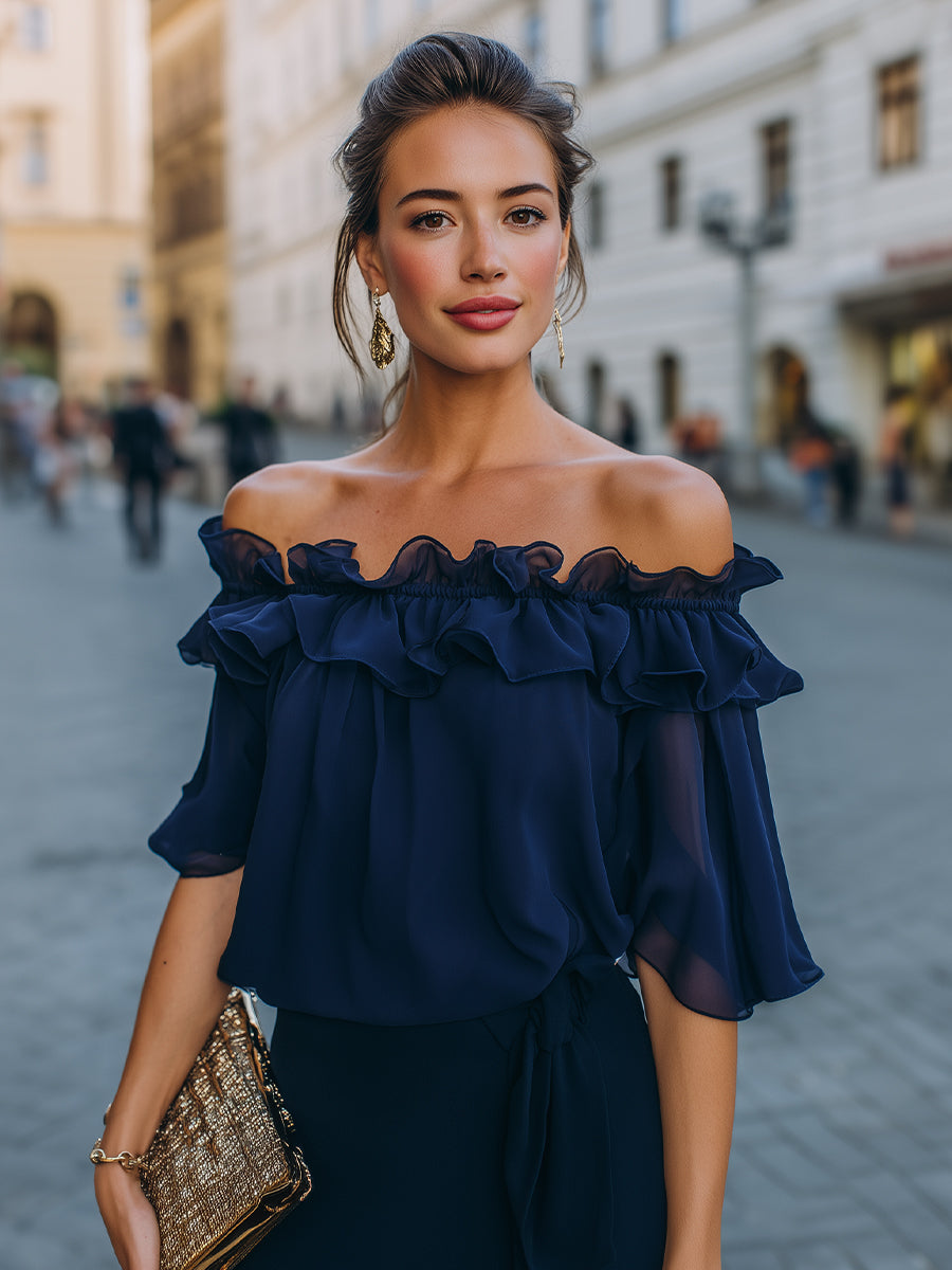 Off-Shoulder Ruffled Chiffon Top