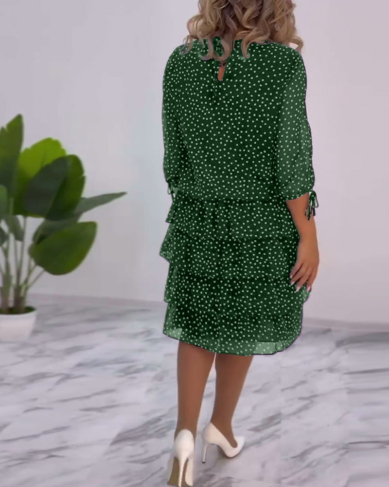 Blanche - Polka Tiered Dress With Tie-Slit Sleeves