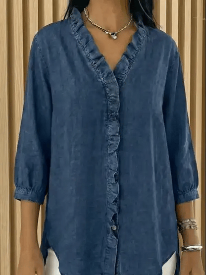 Janice | Ruffled Denim Blouse