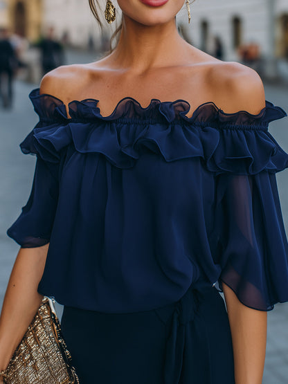 Off-Shoulder Ruffled Chiffon Top