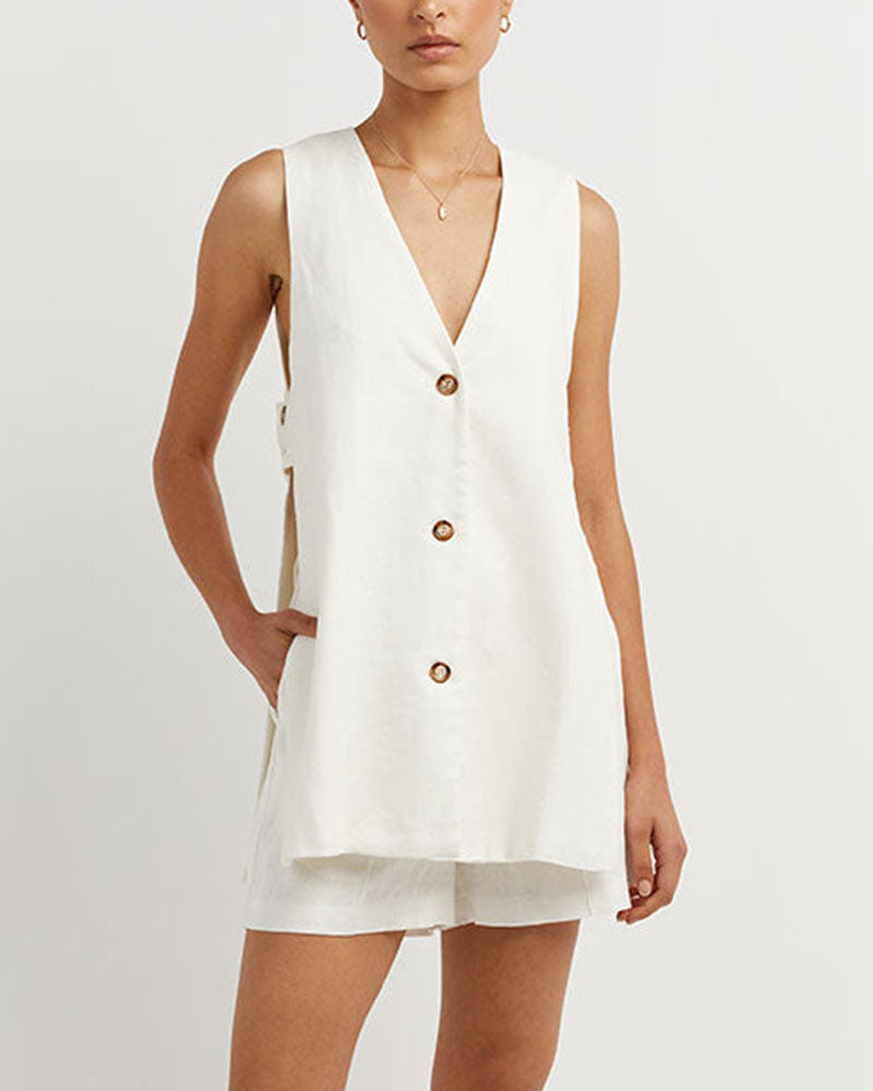 Fiona - Sleeveless Buttoned Set