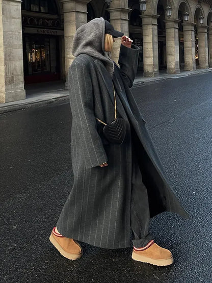 Sophie | Stylish Striped Wool Blend Trench Coat