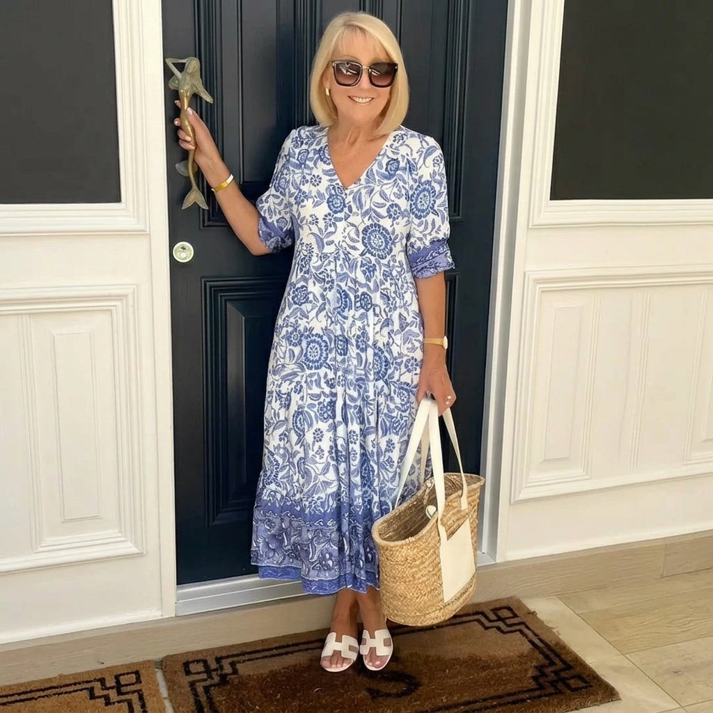 Ellie | Elegant V-Neck Floral Gown