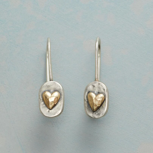 Vintage Two-Tone Heart Drop Earrings