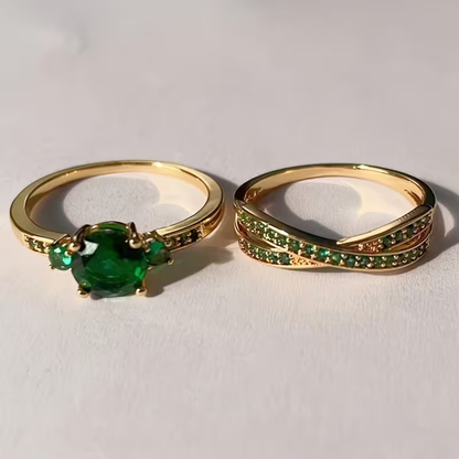 Elegant Gold Gemstone Duo Ring Set
